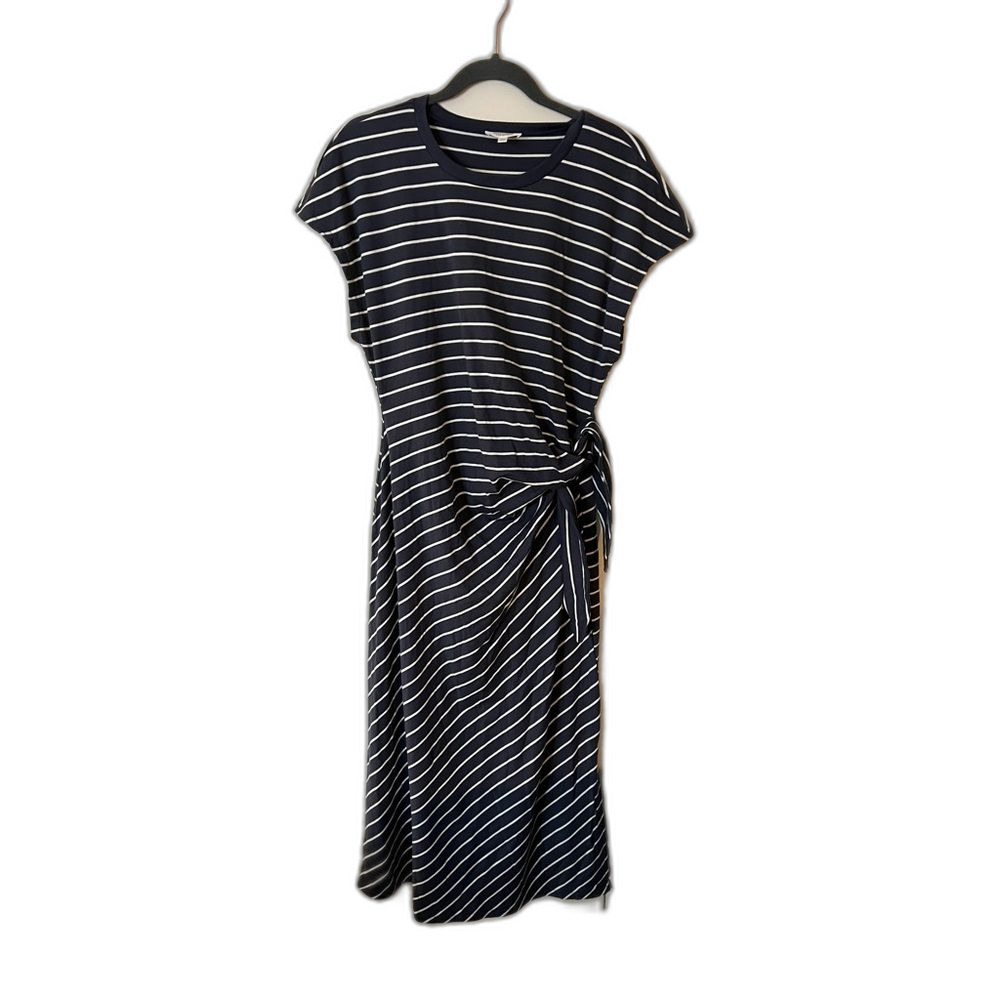 NWOT Haven Well Within Talbots LG Navy Striped Dress with Side Knot 100% Cotton